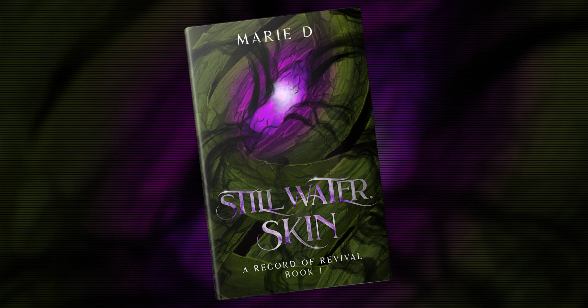 Still Water, Skin Cover The cover of Still Water, Skin. Image description: Thick roots intertwined with one another, with black energy wrapped around the roots. Within the roots is a purple light that is being attacked by the black energy.